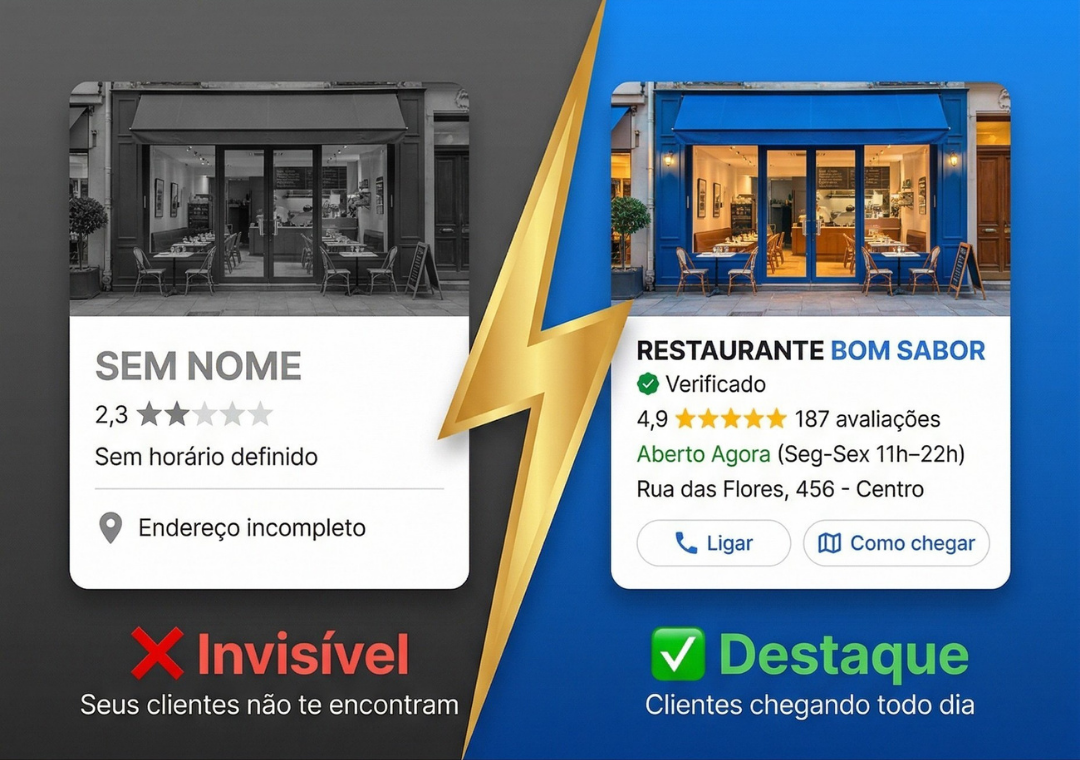Antes e depois do perfil Google